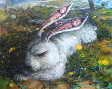 ウサギ バニー ウサギ Painting - 素晴らしいラビットラブベッド